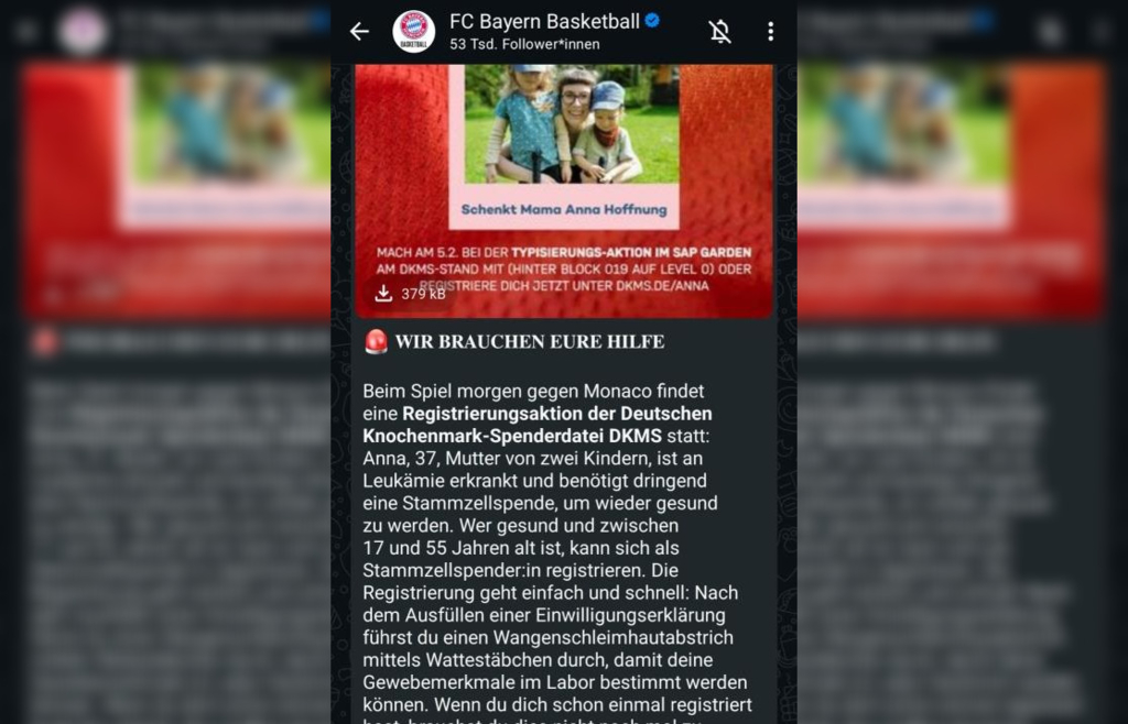Auch der FC Bayern Basketball startet Typisierungsaktion für ...