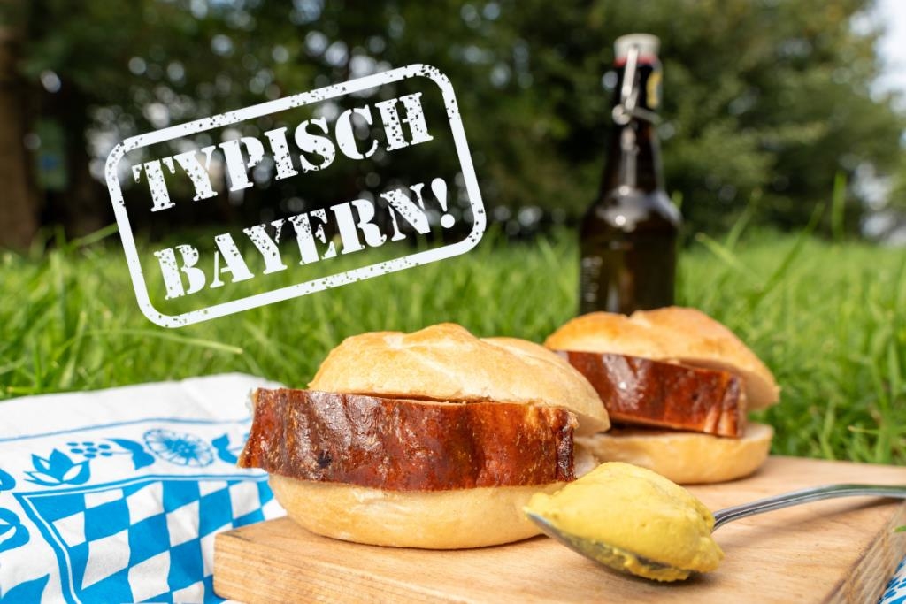 Roast pork, Leberkäse (Bavarian meatloaf), and Datschi (a type of sweet ...
